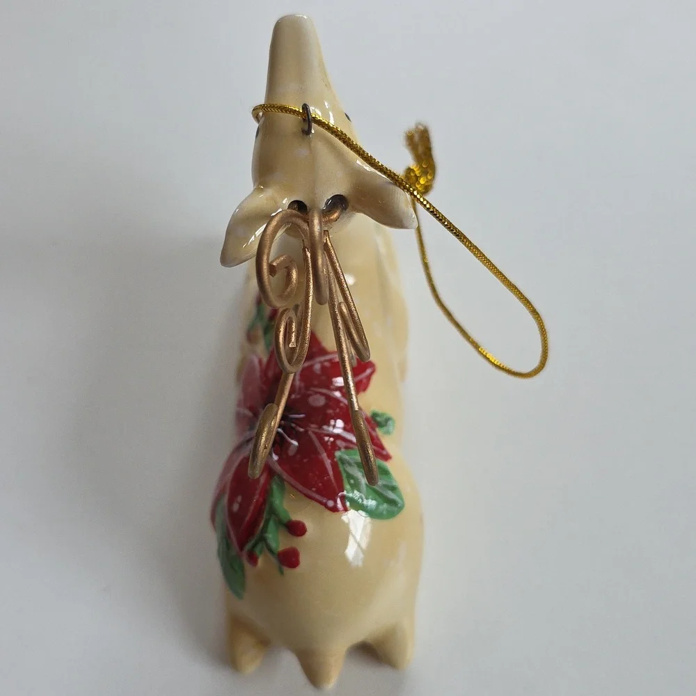 Holiday Reindeer Ornament with Red Flower Accents